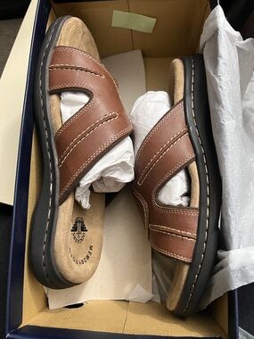 Dockers Men's Brown Leather Slide Sandals